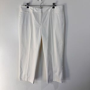 Lafayette 148 New York Pants 12 Cream White Trouser Cropped Pleated Straight Mid
